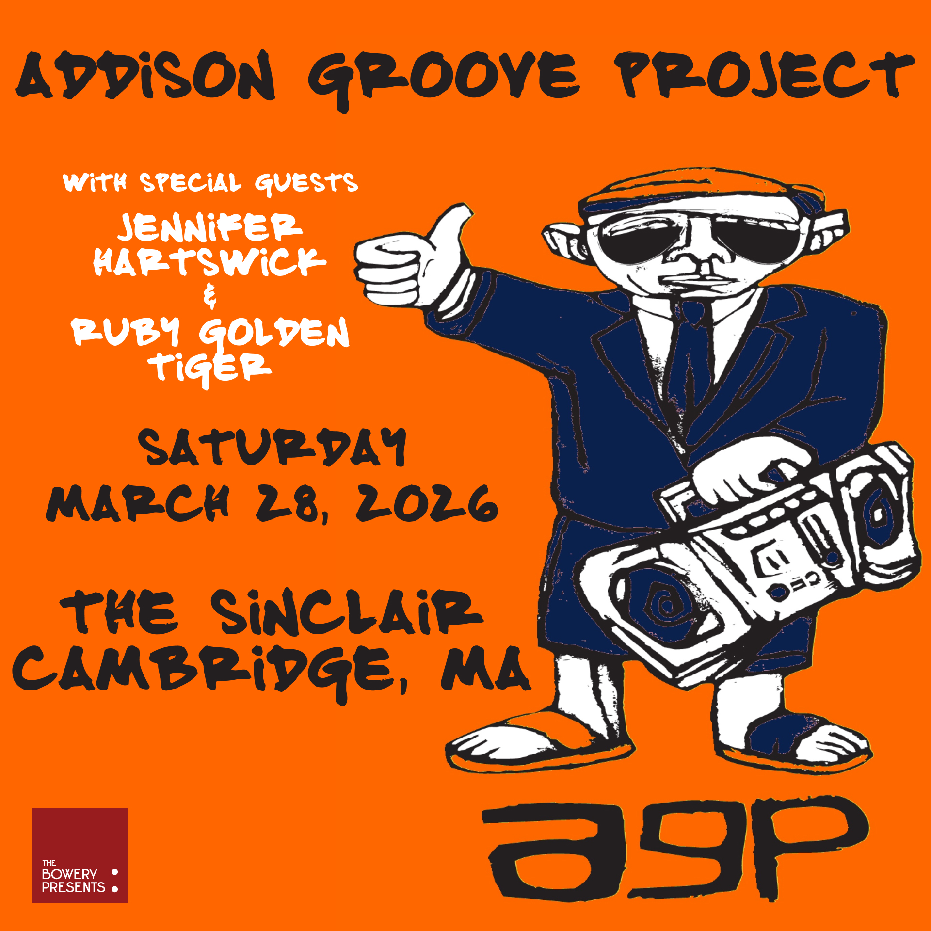 Addison Groove Project - March 28, 2026 at Sinclair in Cambridge, MA - Featuring Special Guests Jennifer Hartswick and Ruby Golden Tiger